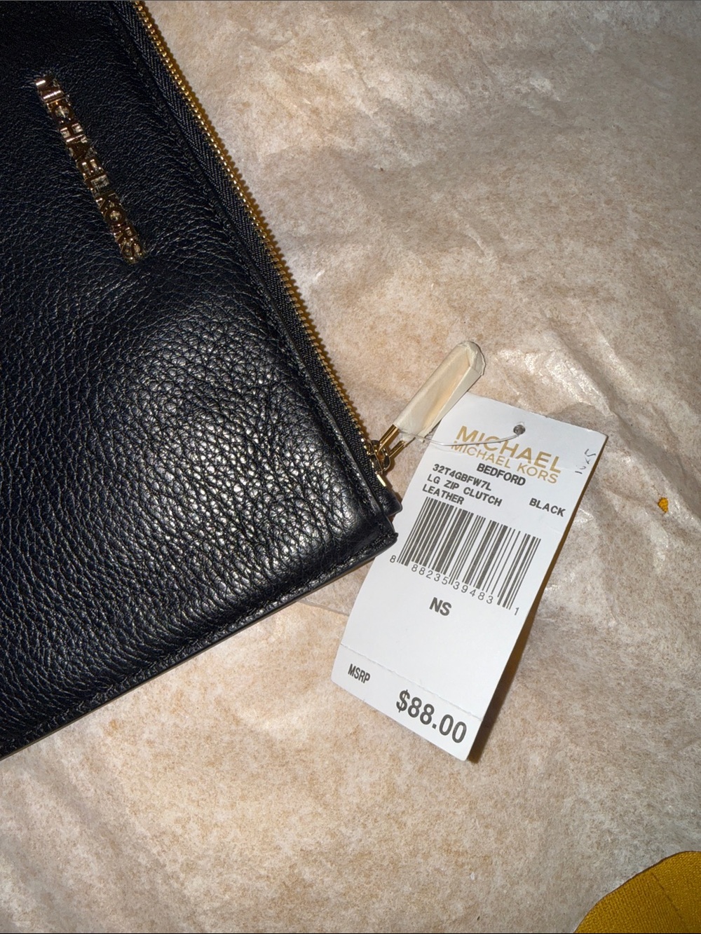 Michael Kors Black Leather Wristlet with Gold Logo - Picture 4 of 6